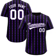 Black Purple Thick Striped Star Pattern Baseball Jersey 1