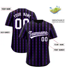 Black Purple Thick Striped Star Pattern Baseball Jersey 2