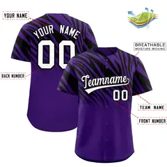 Black Purple Tiger Stripe Gradient Animal Print Baseball Jersey 2
