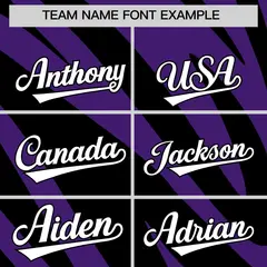Black Purple Tiger Stripe Gradient Animal Print Baseball Jersey 3