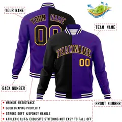 Black Purple Two Tone Split Varsity Full-Snap Letterman Jacket 4