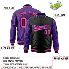 Black Purple Two-Tone Varsity Letterman Bomber Jacket 2