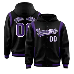 Black Purple Varsity Letterman Color Block Hoodie Jacket 1