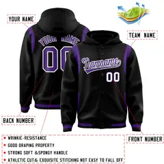 Black Purple Varsity Letterman Color Block Hoodie Jacket 4