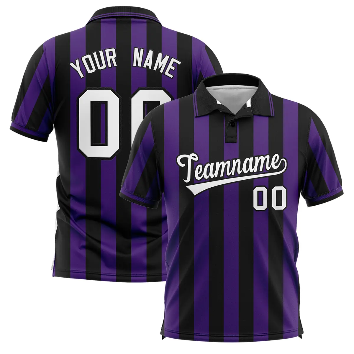 Black Purple Vertical Stripes Performance Polo Shirt