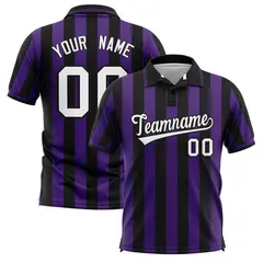 Black Purple Vertical Stripes Performance Polo Shirt