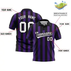 Black Purple Vertical Stripes Performance Polo Shirt 2