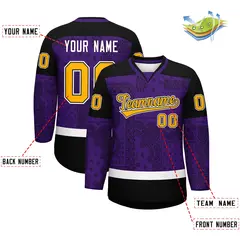 Black Purple White Cashew Flower Graffiti V-Neck Hockey Jersey 2
