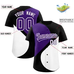 Black Purple-White Color Block Half Heart Baseball Jersey 2