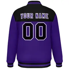 Black Purple-White Color Block Varsity Full-Snap Letterman Jacket 4