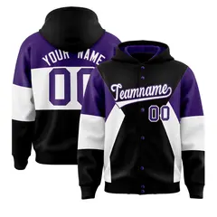 Black Purple-White Color Block Varsity Letterman Jacket Hoodie 1