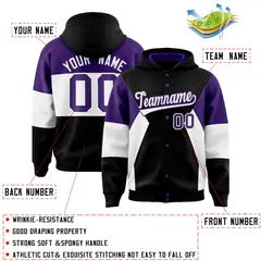 Black Purple-White Color Block Varsity Letterman Jacket Hoodie 4