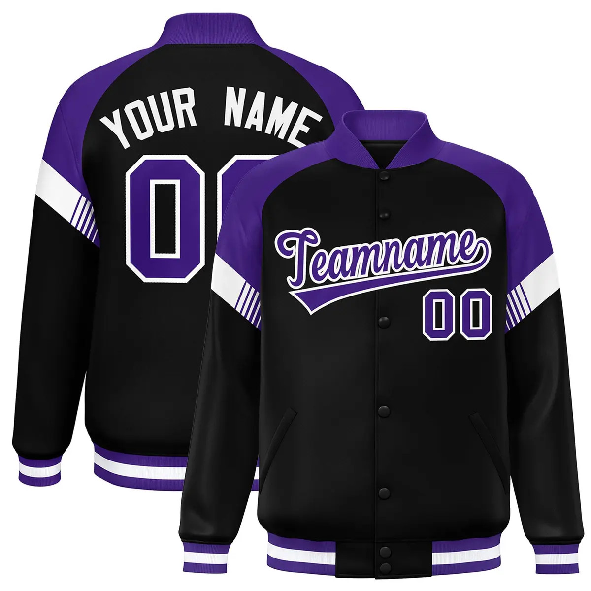 Black Purple-White Color Block Varsity Letterman Jacket