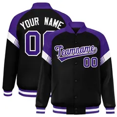 Black Purple-White Color Block Varsity Letterman Jacket