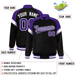 Black Purple-White Color Block Varsity Letterman Jacket 2