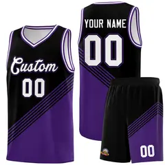 Black Purple White Diagonal Stripe Color Block Basketball Jersey