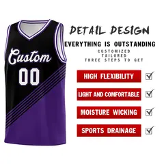 Black Purple White Diagonal Stripe Color Block Basketball Jersey 2