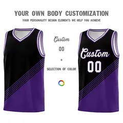 Black Purple White Diagonal Stripe Color Block Basketball Jersey 3