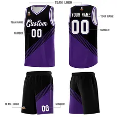 Black Purple White Diagonal Stripe Color Block Basketball Jersey 5