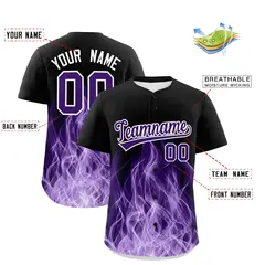 Black Purple White Flame Graffiti Pattern Baseball Jersey 2