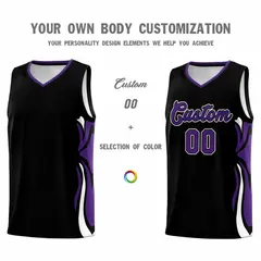 Black Purple White Graffiti Side Curve Basketball Jersey Sets 3
