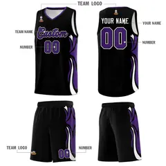 Black Purple White Graffiti Side Curve Basketball Jersey Sets 5