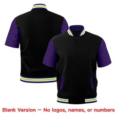 Black Purple White Neon Green Full-Snap Short Sleeve Varsity Jacket 7