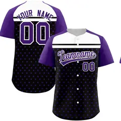 Black Purple-White Raglan Sleeve Star Print Baseball Jersey