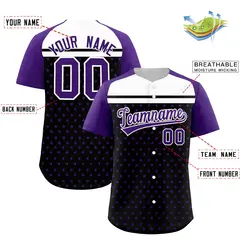 Black Purple-White Raglan Sleeve Star Print Baseball Jersey 2