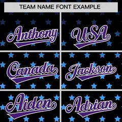 Black Purple-White Raglan Sleeve Star Print Baseball Jersey 3