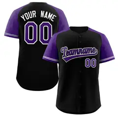 Black Purple-White Raglan Sleeves Authentic Baseball Jersey