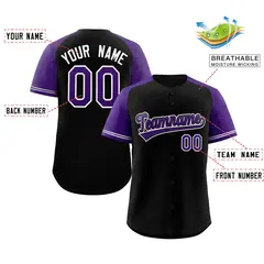 Black Purple-White Raglan Sleeves Authentic Baseball Jersey 2