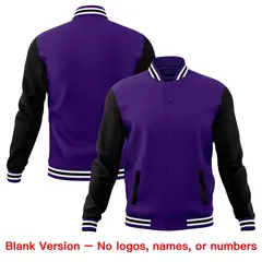 Black Purple White Raglan Sleeves Full-Snap Letterman Cotton Jacket 6