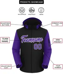Black Purple-White Raglan Sleeves Waterproof Jacket 2