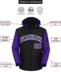 Black Purple-White Raglan Sleeves Waterproof Jacket 2