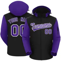 Black Purple-White Raglan Sleeves Waterproof Jacket 1