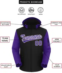 Black Purple-White Raglan Sleeves Waterproof Jacket 2