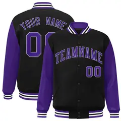 Black Purple-White Raglan Varsity Full-Snap Letterman Jacket 1
