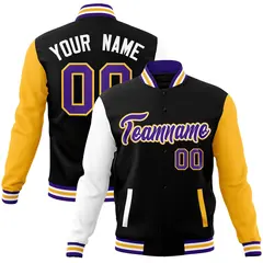 Black Purple-White Raglan Varsity Full-Snap Letterman Jacket 1