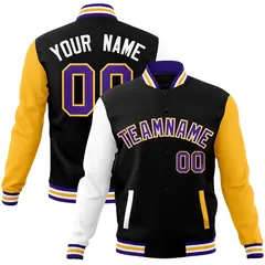 Black Purple-White Raglan Varsity Full-Snap Letterman Jacket 1