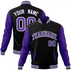 Black Purple-White Raglan Varsity Full-Snap Letterman Jacket 1