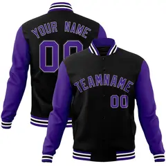 Black Purple-White Raglan Varsity Full-Snap Letterman Jacket 1
