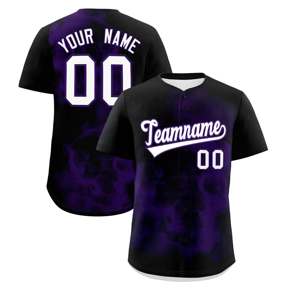 Black Purple White Skeleton Graffiti Baseball Jersey