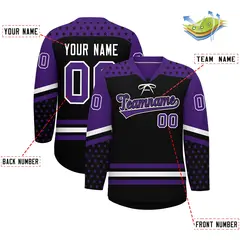 Black Purple White Star Series Lace-Up Neck Hockey Jersey 2