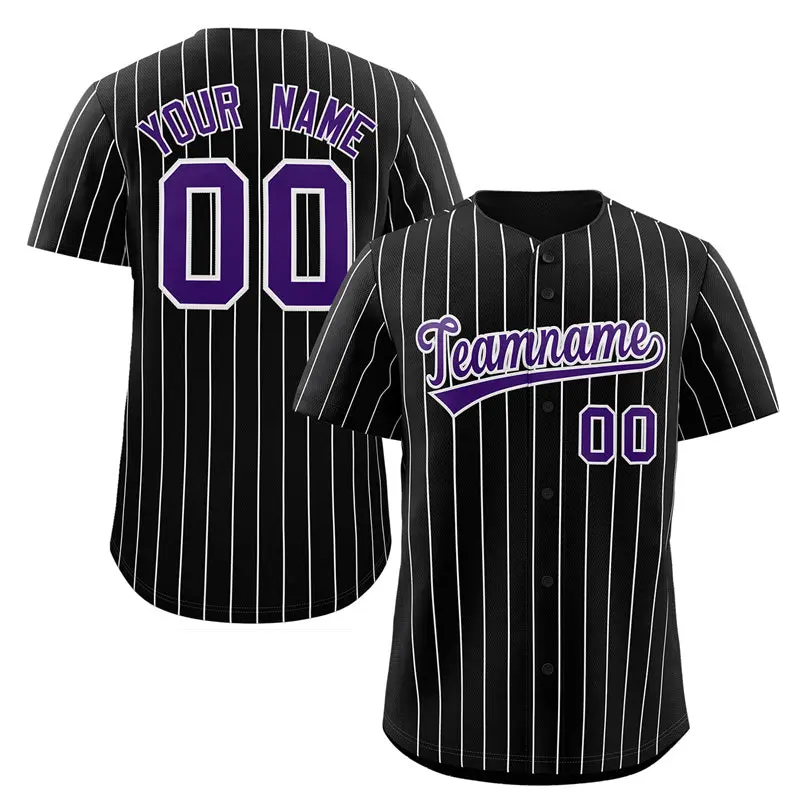 Black Purple-White Stripe Authentic Fashion Baseball Jersey