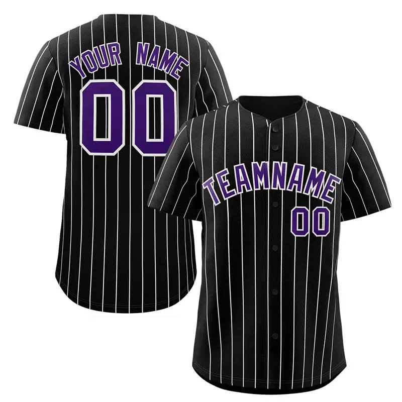 Black Purple-White Stripe Authentic Fashion Baseball Jersey