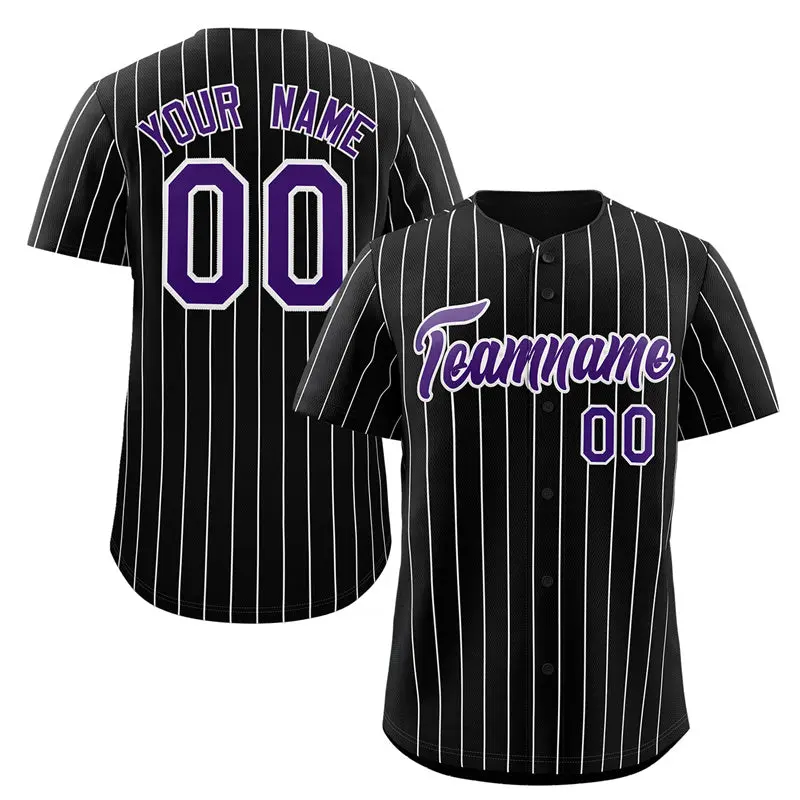 Black Purple-White Stripe Authentic Fashion Baseball Jersey