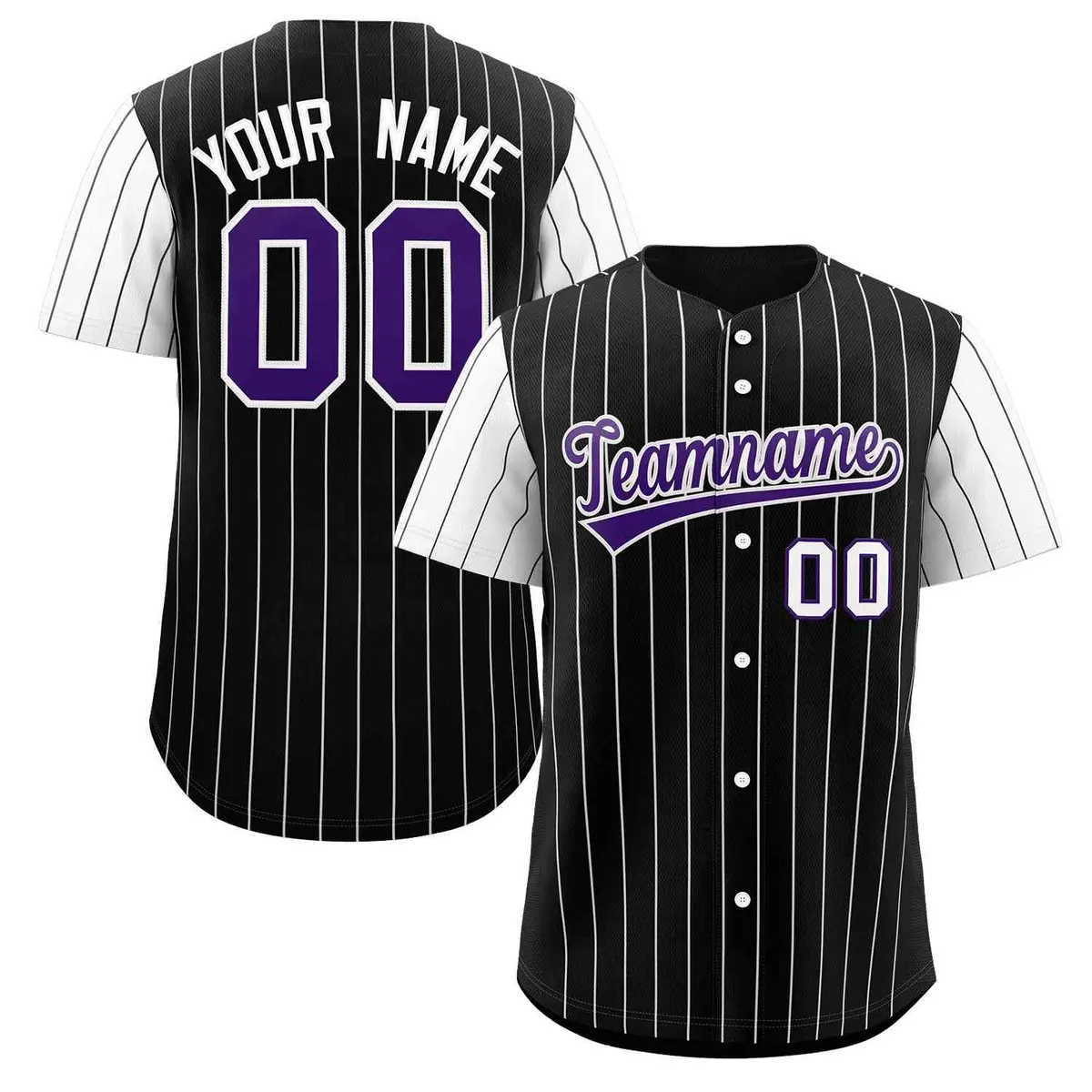 Black Purple-White Stripe Raglan Baseball Jersey