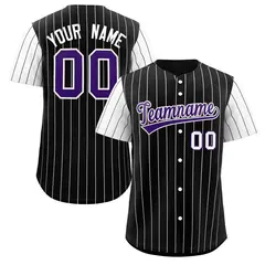 Black Purple-White Stripe Raglan Baseball Jersey