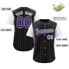 Black Purple-White Stripe Raglan Baseball Jersey 2